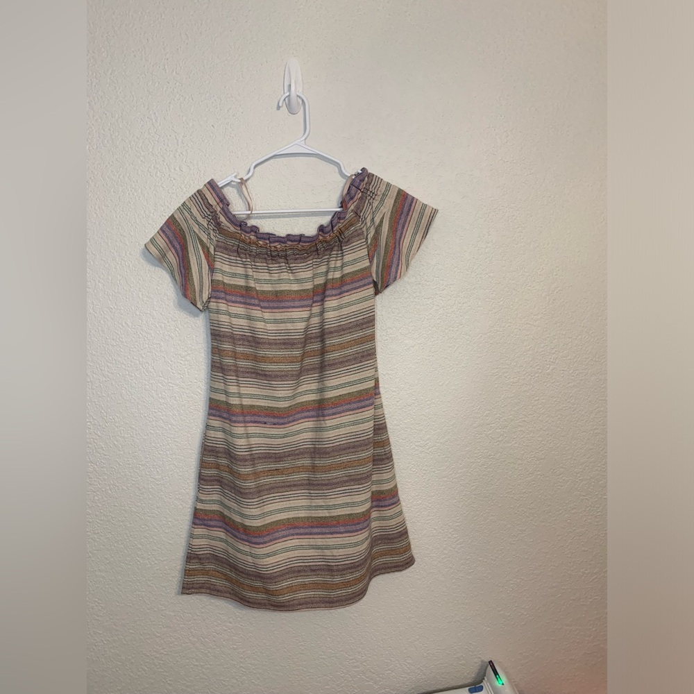 Philosophy Women Sz Small Boho Dress Ivory Colorful Stripe Cotton Off Shoulder - Picture 9 of 10